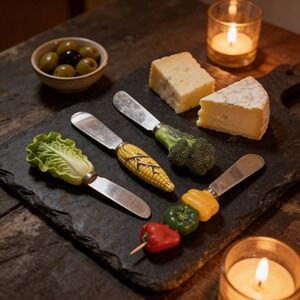 Boston Warehouse Vegetable Cheese Spreader Set 4pc Stainless Steel Garden Theme